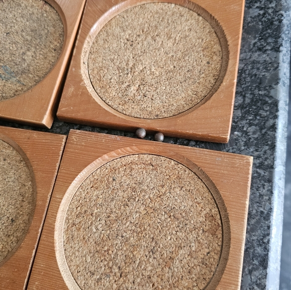 MCM Wood Brass 8 Piece Coaster Storage Box Drawer Style Cork Vintage Drinks Read - Picture 13 of 14